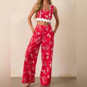 PROSPERINA NINA RED MOJITO PRINT WIDE LEG PANTS (S) NWT